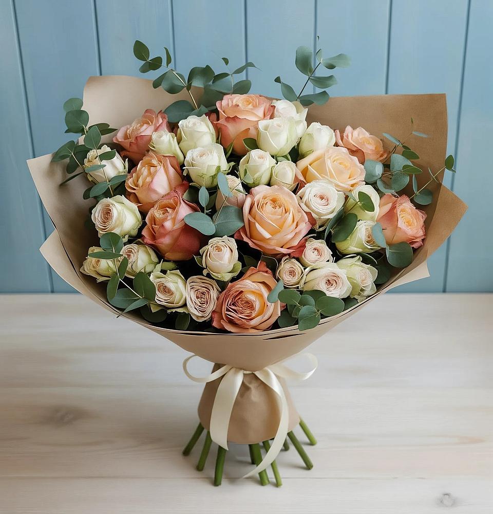 Букет цветов из: Альстромерии и Розы в Юсьва