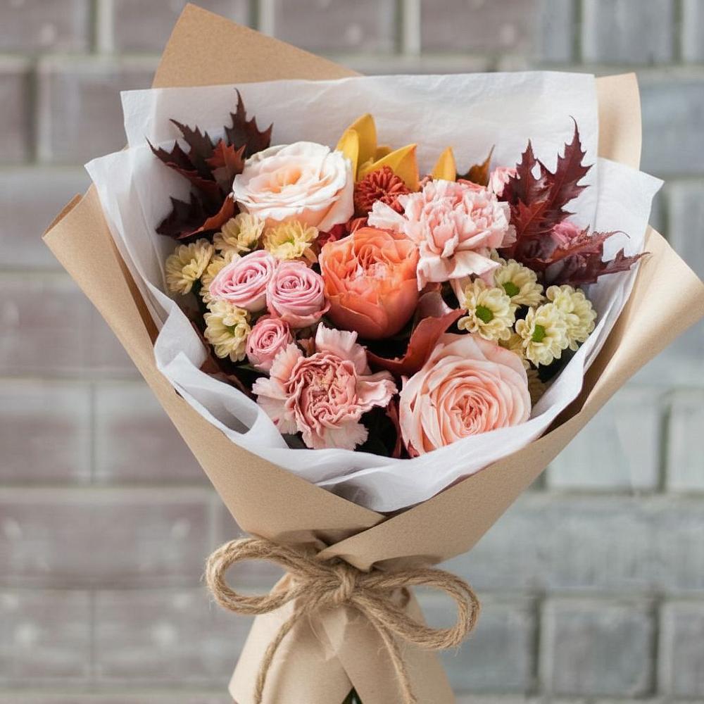 Букет цветов из: Гвоздики, Хризантемы и Розы в Юсьва