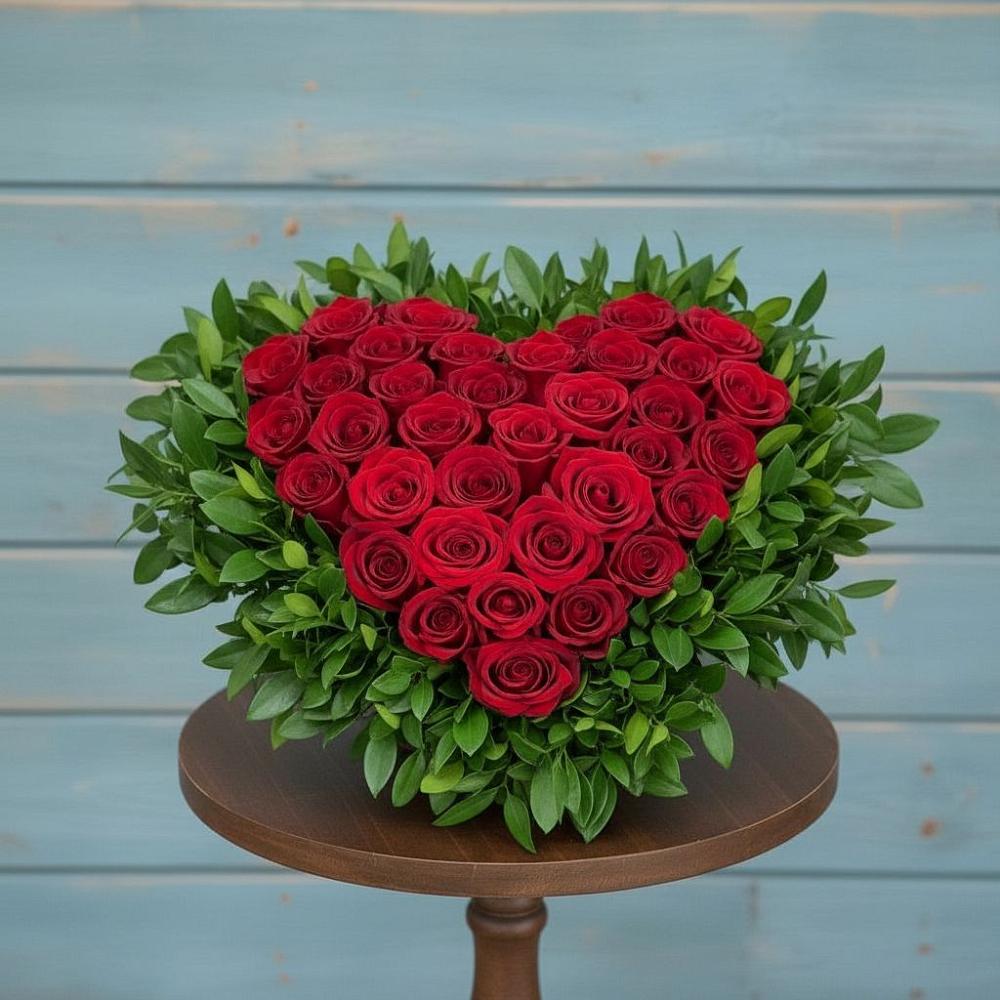 Цветочная композиция из Розы в виде сердца в Юсьва