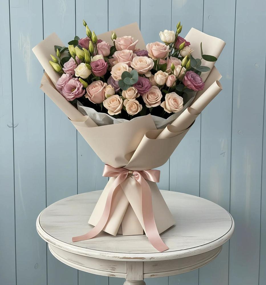 Букет цветов из: Розы и Лизиантусы в Юсьва