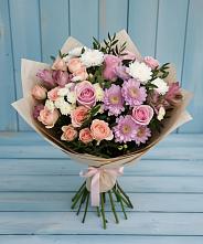 Букет цветов из:  Хризантемы, Розы и Альстромерии в Юсьва